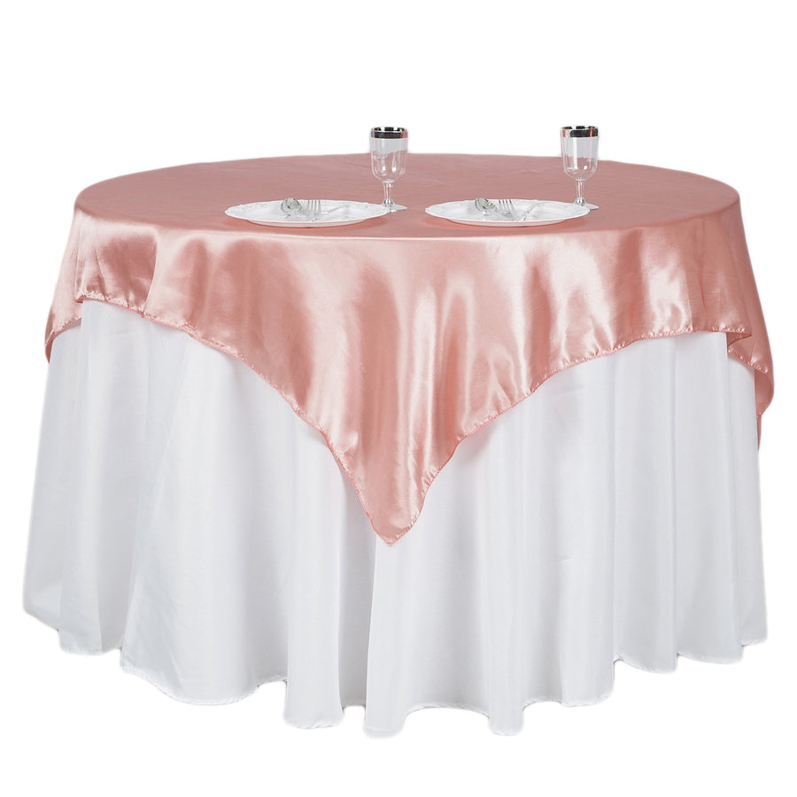 60"x 60" Dusty Rose Seamless Satin Square Tablecloth Overlay