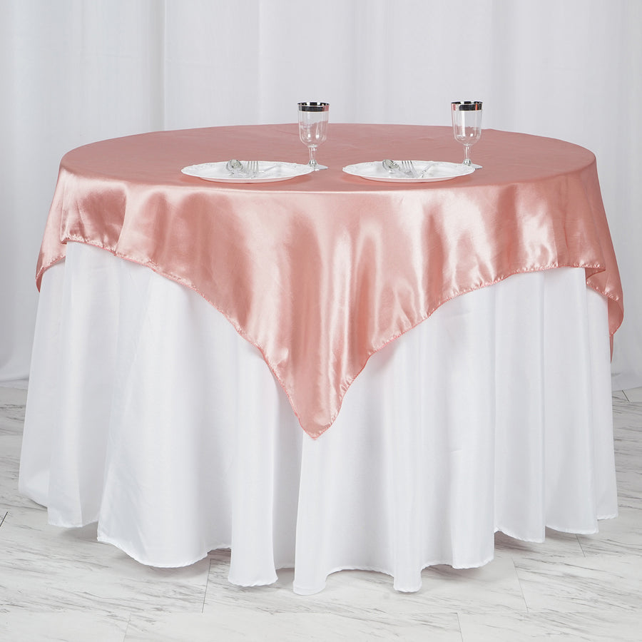 60"x 60" Dusty Rose Seamless Satin Square Tablecloth Overlay