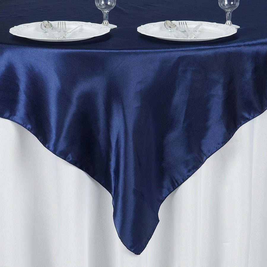 60"x 60" Navy Blue Seamless Satin Square Tablecloth Overlay#whtbkgd