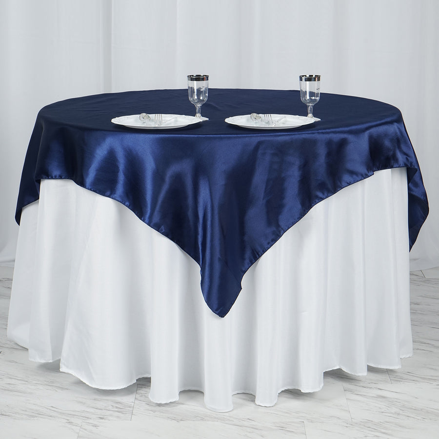 60"x 60" Navy Blue Seamless Satin Square Tablecloth Overlay