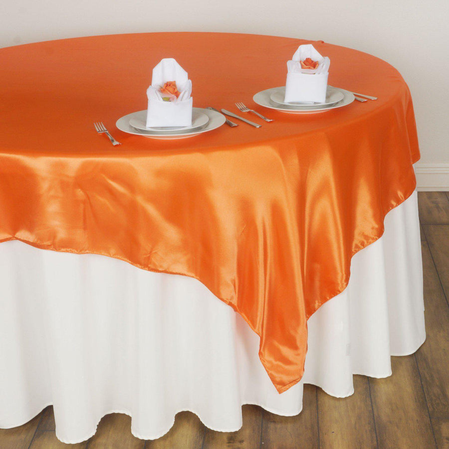 60" Satin Square Overlay For Wedding Catering Party Table Decorations - Orange
