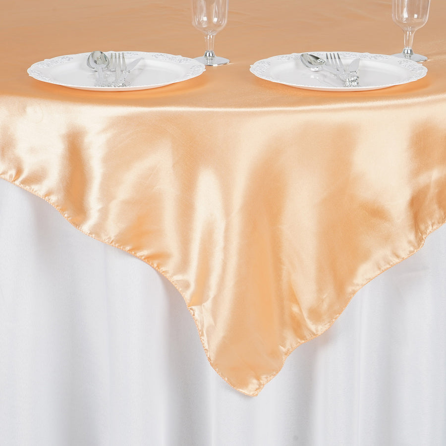 60"x 60" Peach Seamless Satin Square Tablecloth Overlay#whtbkgd