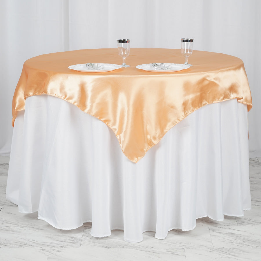60"x 60" Peach Seamless Satin Square Tablecloth Overlay