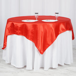 Add a Touch of Elegance with the 60"x60" Red Square Smooth Satin Table Overlay