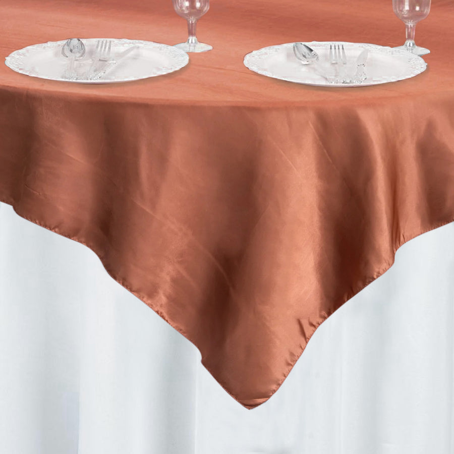 60inch x 60inch Terracotta (Rust) Square Smooth Satin Table Overlay#whtbkgd