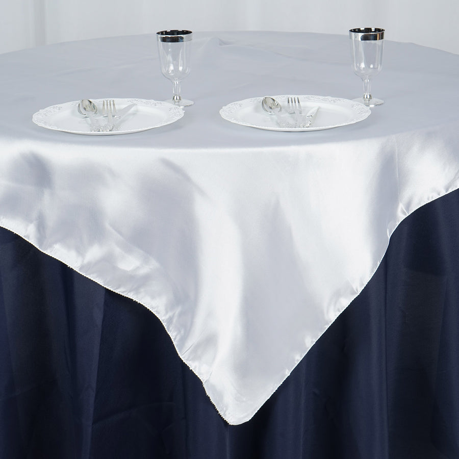 60"x 60" White Seamless Satin Square Tablecloth Overlay#whtbkgd