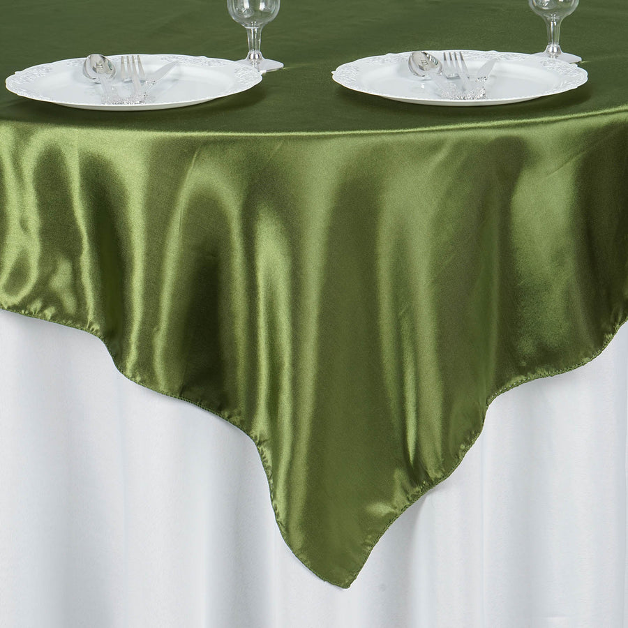 60"x 60" Olive Green Seamless Satin Square Tablecloth Overlay#whtbkgd