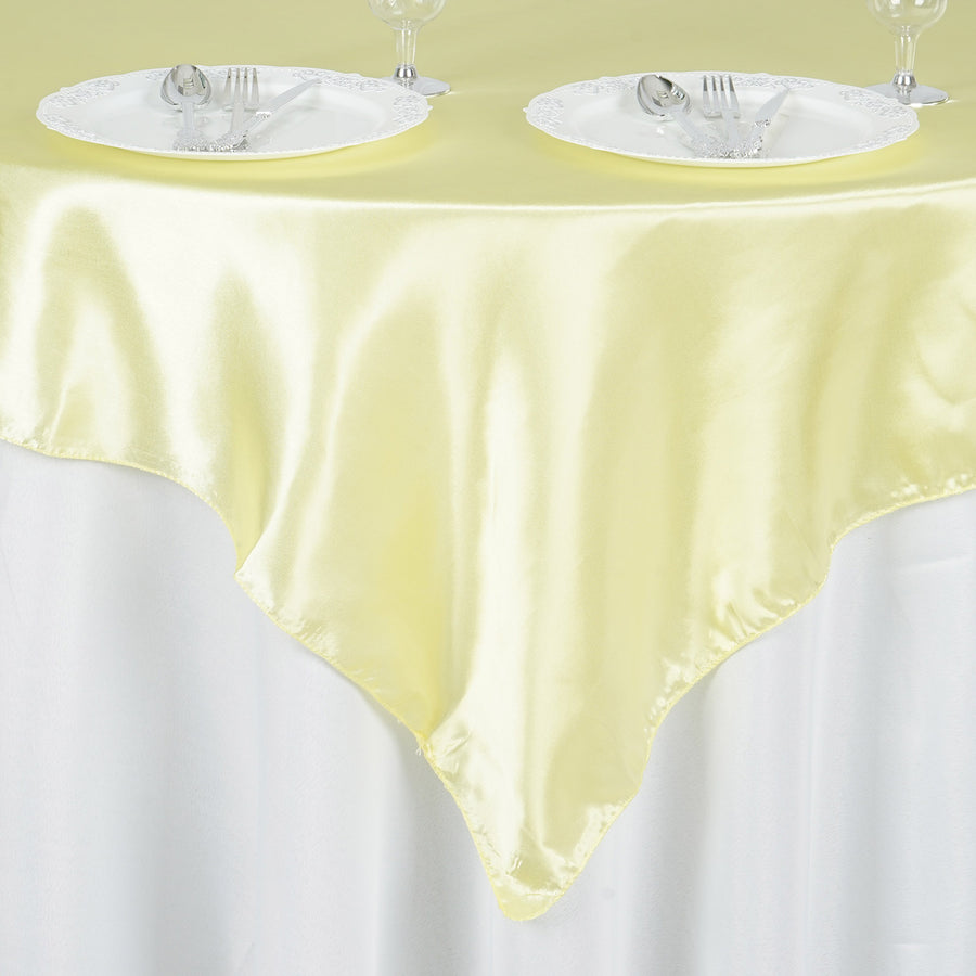 60"x 60" Yellow Seamless Satin Square Tablecloth Overlay#whtbkgd