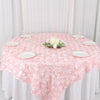 72x72inch Blush / Rose Gold 3D Rosette Satin Table Overlay, Square Tablecloth Topper
