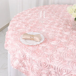 Blush 72"x72" 3D Rosette Satin Square Table Overlay: The Perfect Addition to Any Event