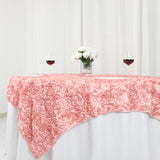 72x72inch Dusty Rose 3D Rosette Satin Table Overlay, Square Tablecloth Topper
