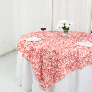 Create Unforgettable Memories with the Dusty Rose 3D Rosette Satin Table Overlay