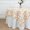 72x72inch Beige 3D Rosette Satin Table Overlay, Square Tablecloth Topper