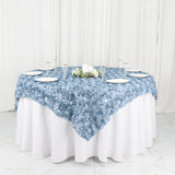 72x72inch Dusty Blue 3D Rosette Satin Table Overlay, Square Tablecloth Topper