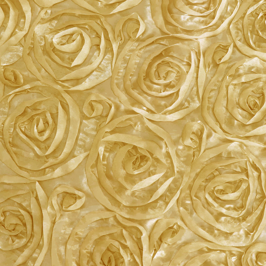 72x72inch Champagne 3D Rosette Satin Table Overlay, Square Tablecloth Topper#whtbkgd