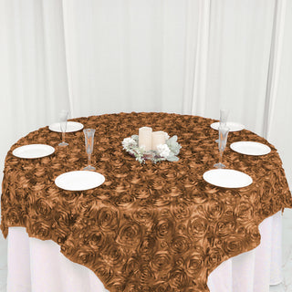 Upgrade Your Table Decor with the Gold 3D Rosette Satin Square Table Overlay