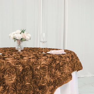 Enhance Your Event Decor with the Gold 3D Rosette Satin Table Overlay
