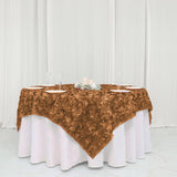 72x72inch Gold 3D Rosette Satin Table Overlay, Square Tablecloth Topper