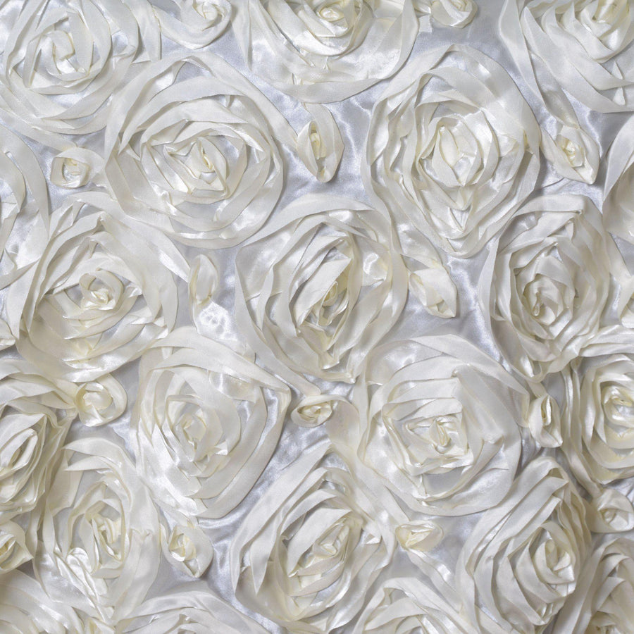 72x72inch Ivory 3D Rosette Satin Table Overlay, Square Tablecloth Topper#whtbkgd