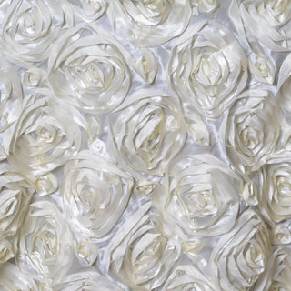 Enhance Your Event Decor with the Ivory 3D Rosette Satin Table Overlay