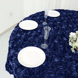 72x72inch Navy Blue 3D Rosette Satin Table Overlay, Square Tablecloth Topper