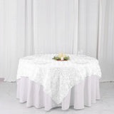 Elegant White 3D Rosette Satin Square Table Overlay
