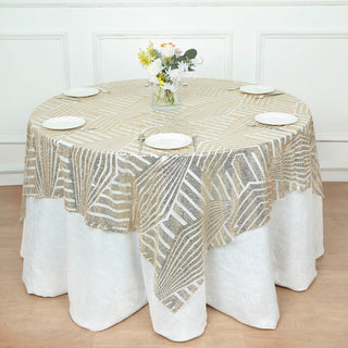 Elevate Your Event Decor with the Champagne Diamond Glitz Sequin Table Overlay