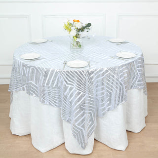 Add Glamour to Your Event with the Silver Diamond Glitz Sequin Table Overlay