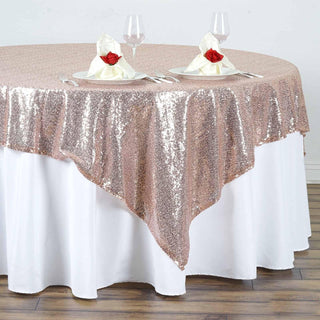 Rose Gold Sequin Sparkly Square Table Overlay