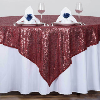 Burgundy Sequin Sparkly Square Table Overlay