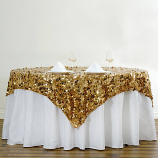 Add a Touch of Elegance with the Gold Premium Big Payette Sequin Square Table Overlay