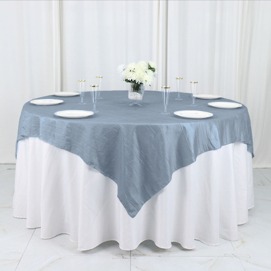 72x72Inch Dusty Blue Accordion Crinkle Taffeta Table Overlay, Square Tablecloth Topper