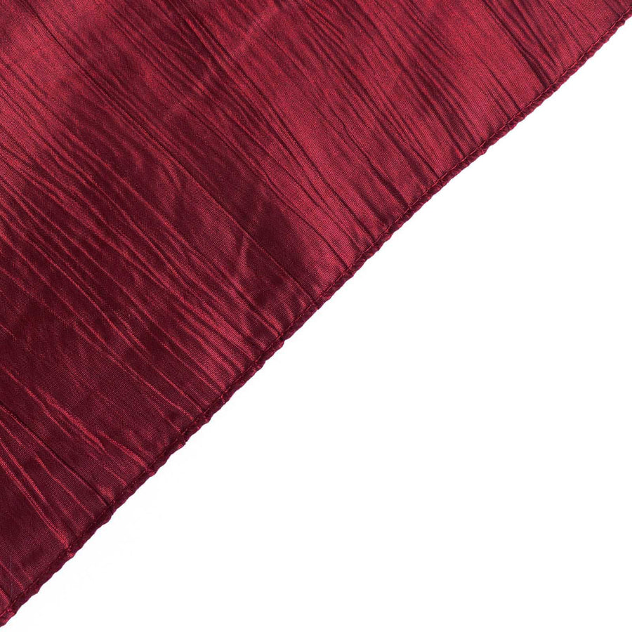 72x72Inch Burgundy Accordion Crinkle Taffeta Table Overlay, Square Tablecloth Topper