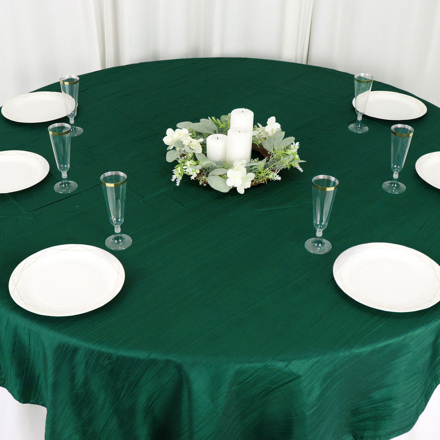72x72Inch Hunter Emerald Green Accordion Crinkle Taffeta Table Overlay, Square Tablecloth Topper