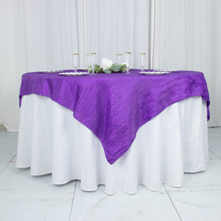 Complete Your Event Decor with the Purple Accordion Crinkle Taffeta Table Overlay
