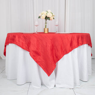 Add Elegance to Your Tablescape with the Red Accordion Crinkle Taffeta Table Overlay
