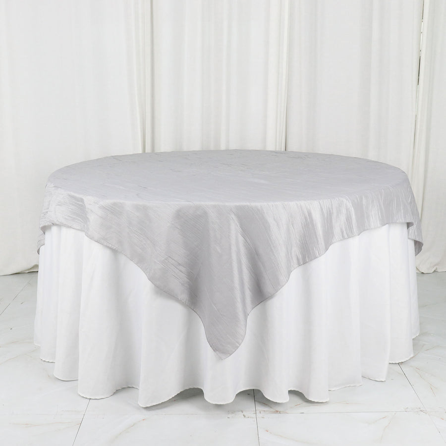72x72Inch Silver Accordion Crinkle Taffeta Table Overlay, Square Tablecloth Topper