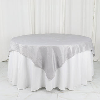 Add Elegance to Your Event with the Silver Accordion Crinkle Taffeta Table Overlay