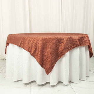 Elevate Your Tablescape with the Terracotta (Rust) Crinkle Taffeta Table Overlay