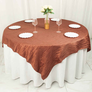 Complete Your Event Decor with the Terracotta (Rust) Crinkle Taffeta Table Overlay