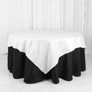 Elegant White Accordion Crinkle Taffeta Table Overlay
