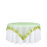 72" x 72" Apple Green Satin Edge Embroidered Sheer Organza Square Table Overlay