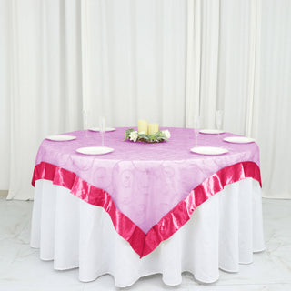 Elevate Your Event Decor with the Fuchsia Embroidered Sheer Organza Table Overlay