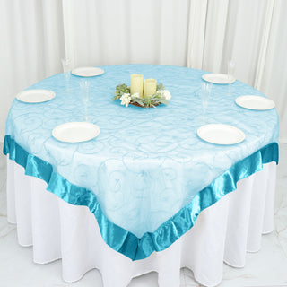 Turquoise Embroidered Sheer Organza Table Overlay - The Perfect Accent for Any Event