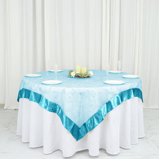 Turquoise Embroidered Sheer Organza Table Overlay - Elevate Your Event Decor