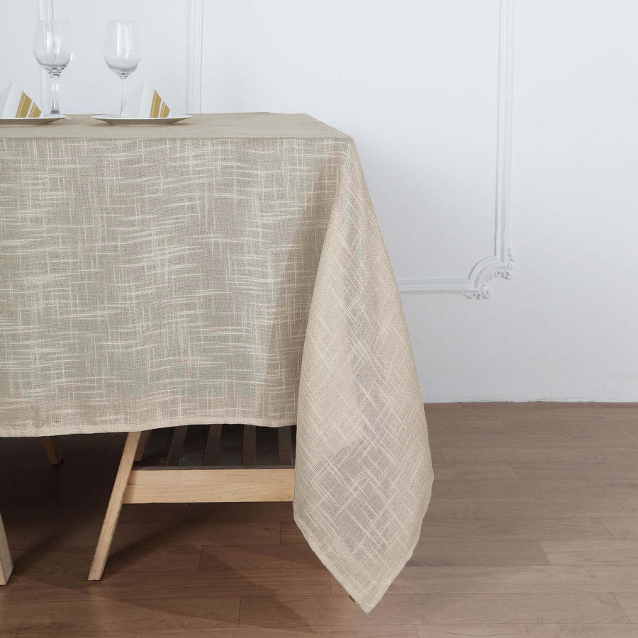 72x72 Beige Linen Square Overlay | Slubby Textured Wrinkle Resistant Table Overlay