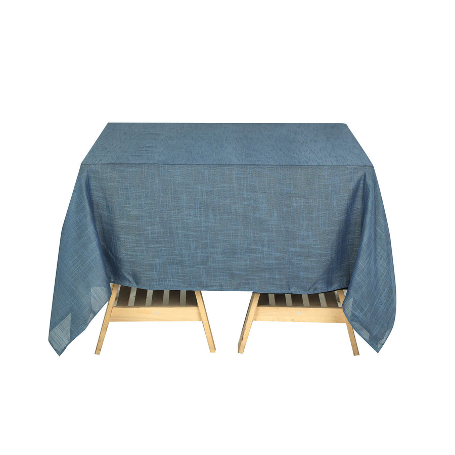 72x72 Blue Linen Square Overlay | Slubby Textured Wrinkle Resistant Table Overlay