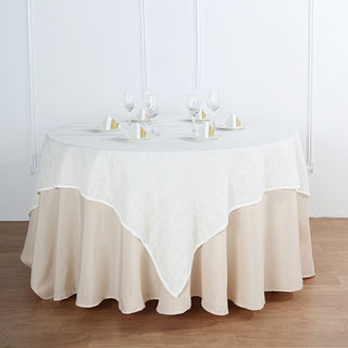 Elegant White Slubby Textured Linen Square Table Overlay