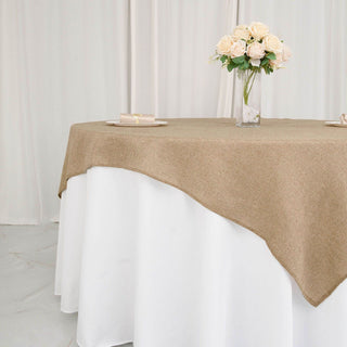 Create an Idyllic and Natural Tablescape with our Natural Faux Jute Burlap Square Table Overlay