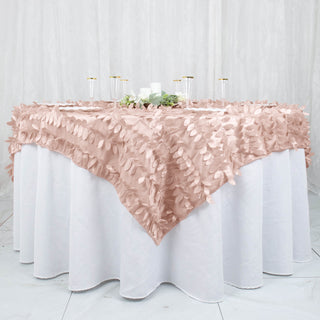 Elegant Dusty Rose 3D Leaf Petal Taffeta Fabric Table Overlay